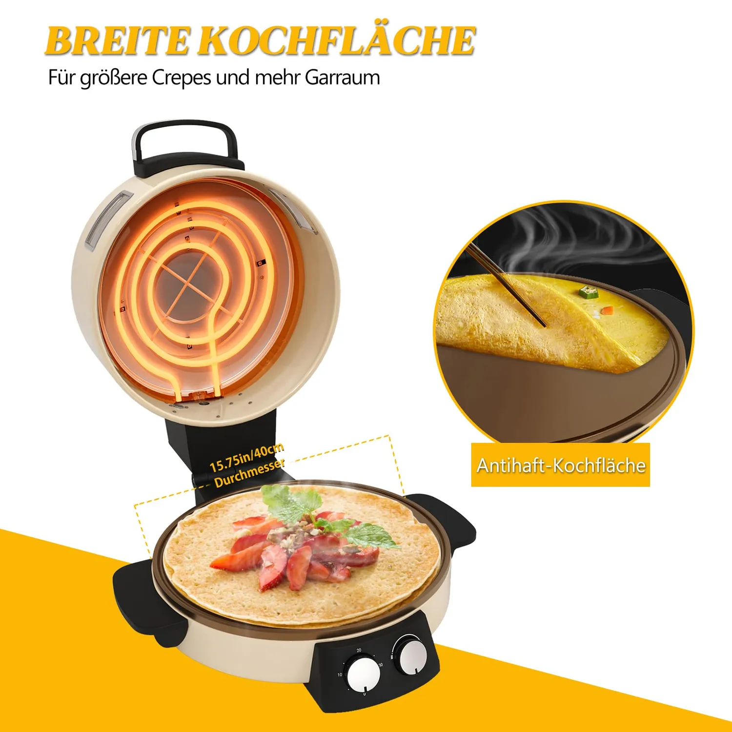HOMELUX Pizzaofen 2800W Elektro Steinofen 40cm 400°C