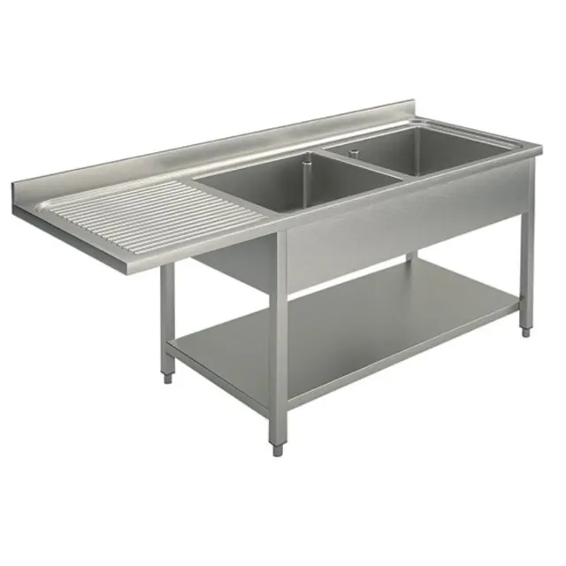 GastroHero Spülzentrum 150x70 Spültisch 2 Becken rechts Edelstahl