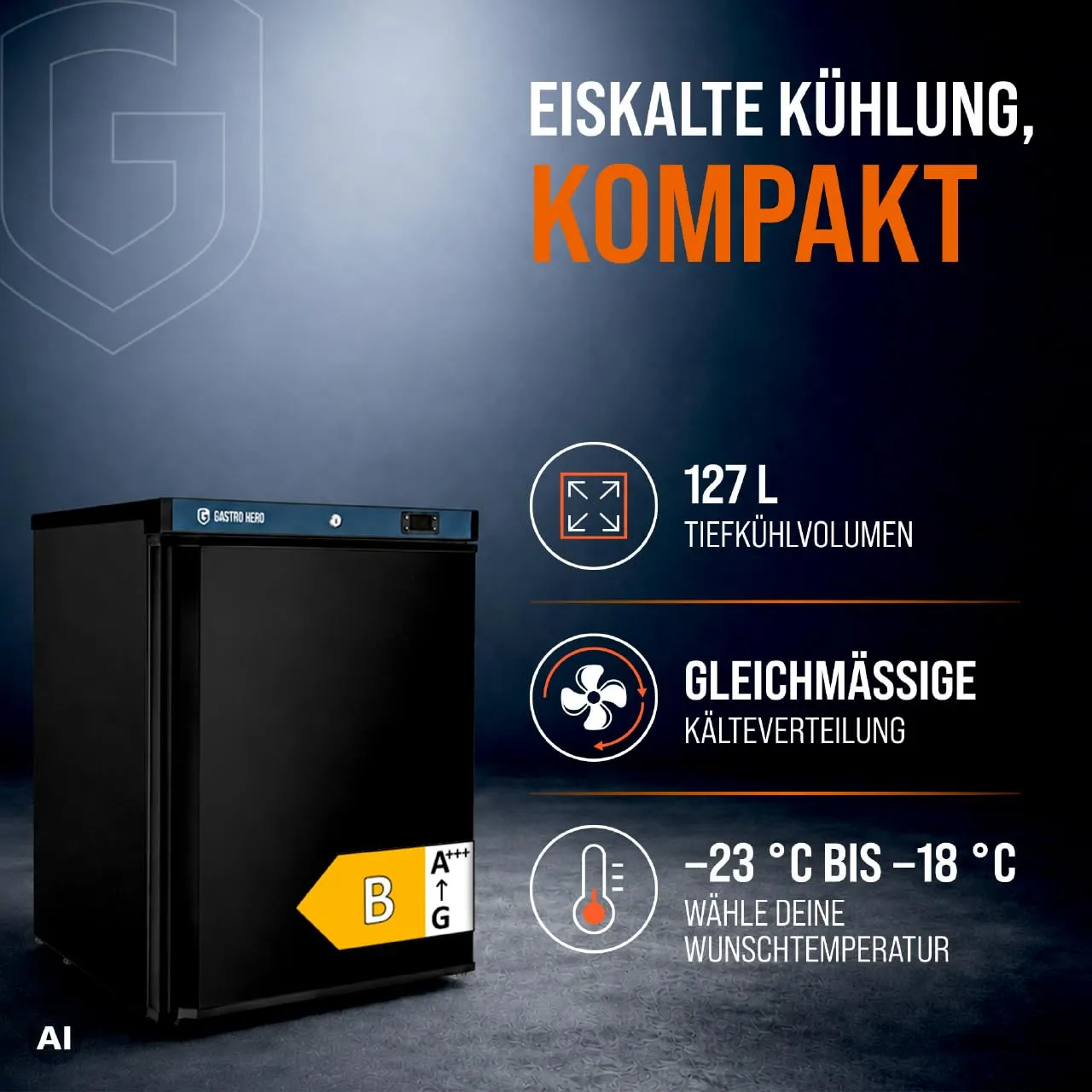GastroHero ECO LTSE200B Tiefkühlschrank 127 L schwarz