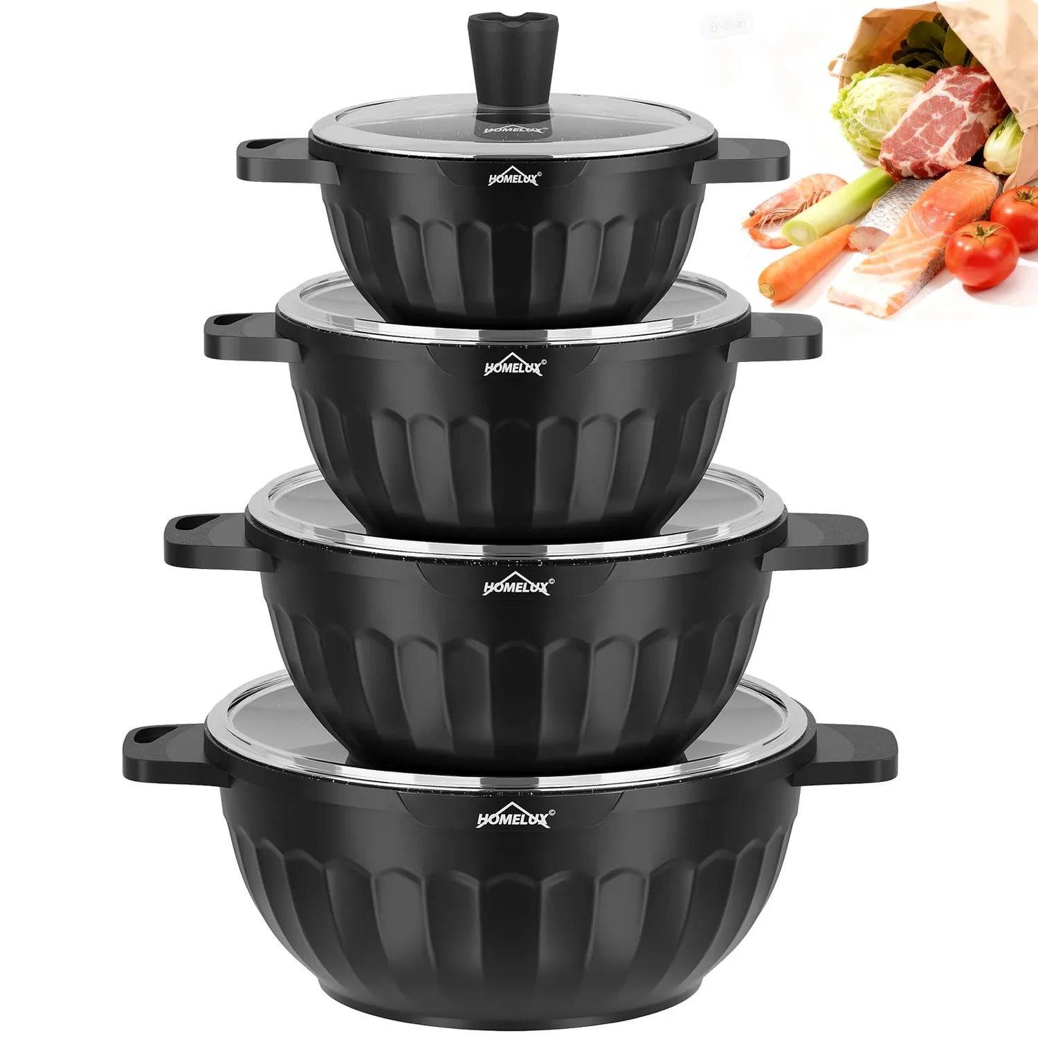 HOMELUX Diamant Topfset 8-teilig Induktion Schwarz