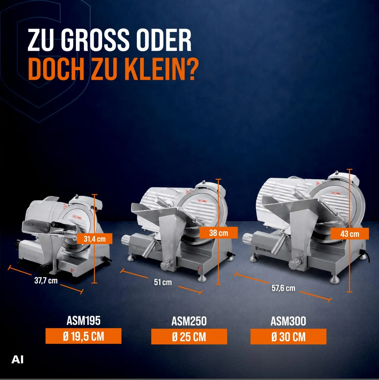 GastroHero ASM195 Aufschnittmaschine 195mm Aluminium