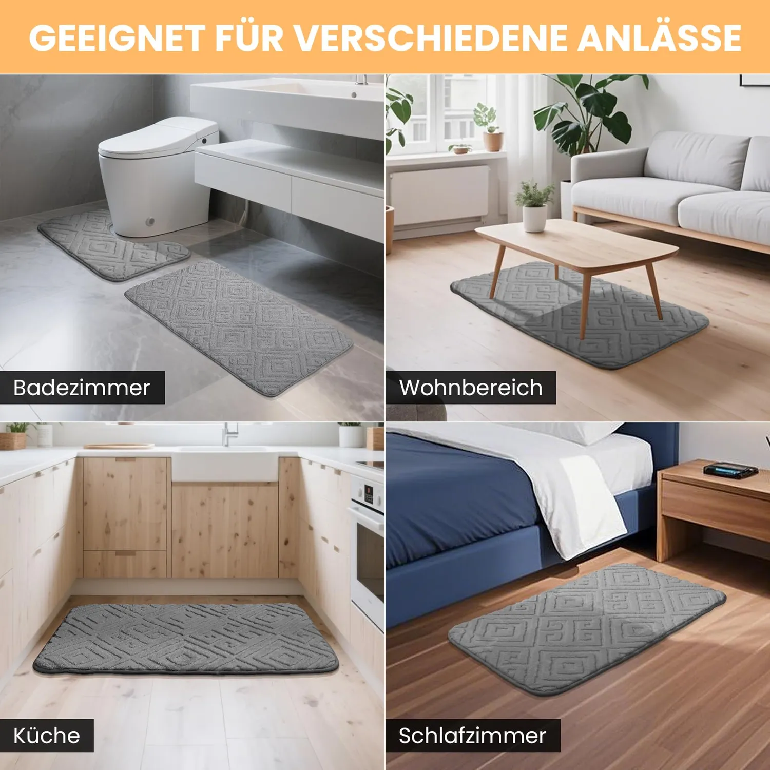 HOMELUX 2BF Badematten Set 2tlg grau rutschfest