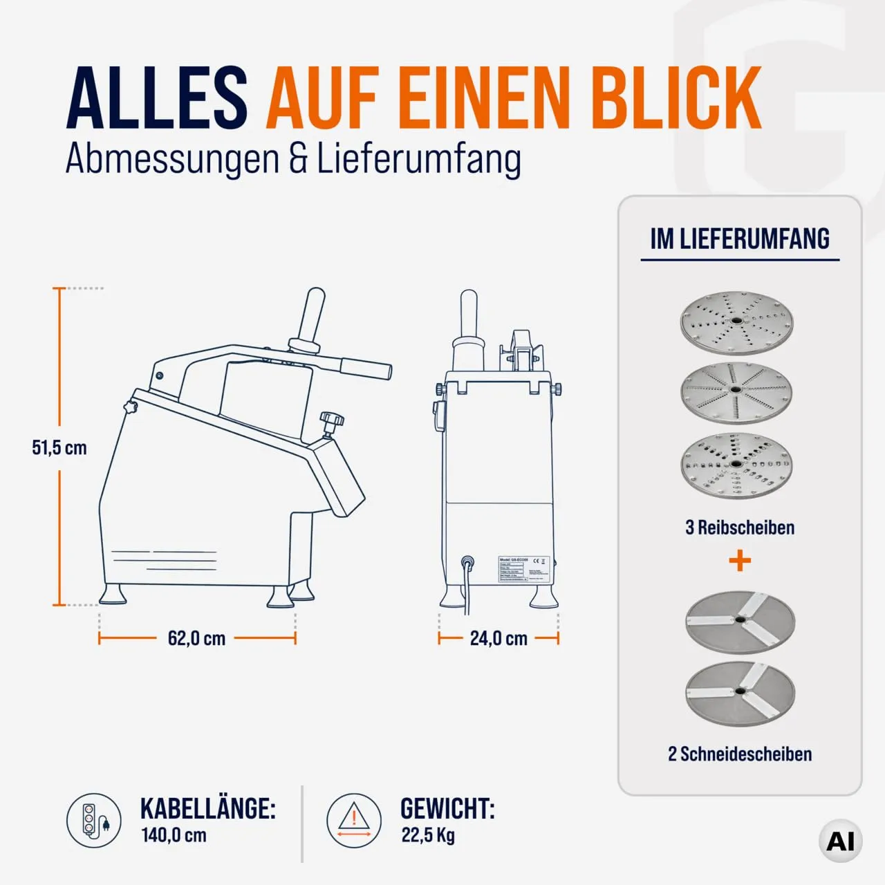 GastroHero GS-ECOS5 Gemüseschneider 300 kg/h 5 Scheiben