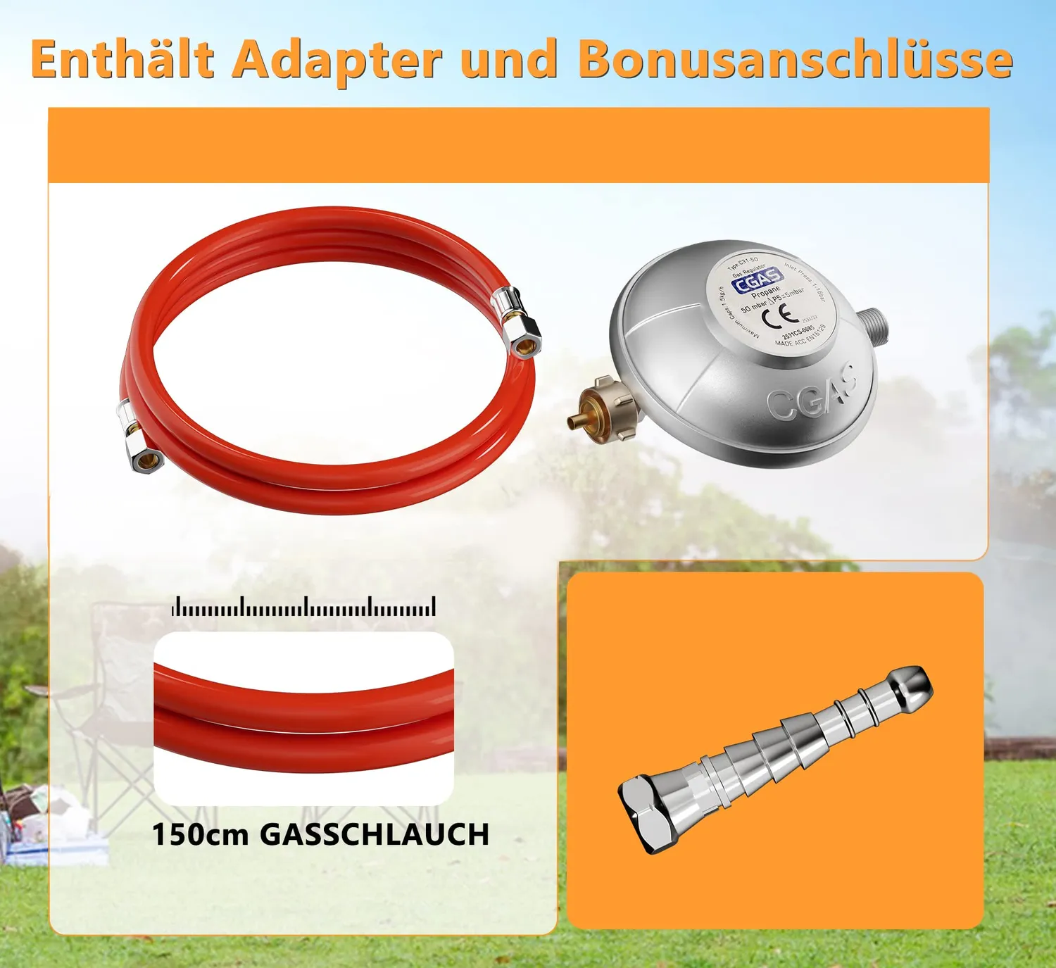 HOMELUX Campingkocher 4-flammig Gaskocher 6,2kW weiß mit Schlauch