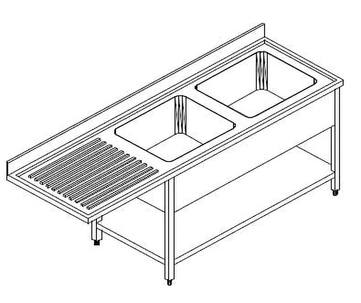 GastroHero Spülzentrum 150x70 Spültisch 2 Becken rechts Edelstahl