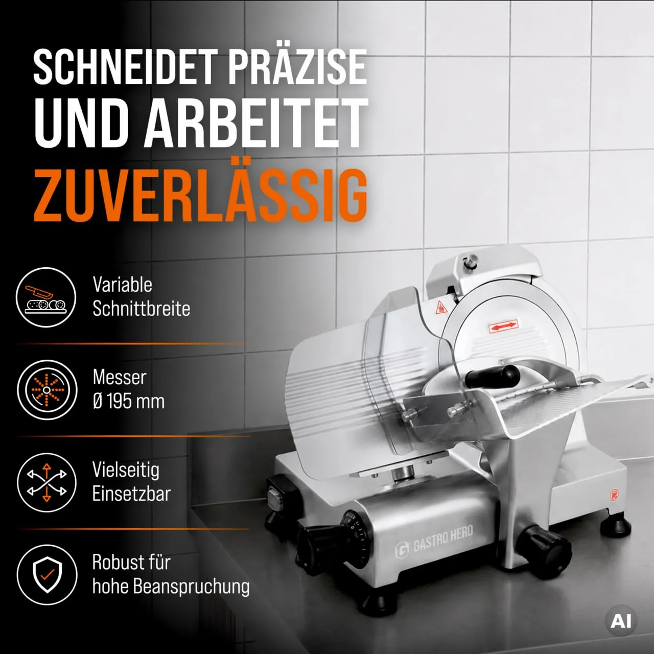 GastroHero ASM195 Aufschnittmaschine 195mm Aluminium