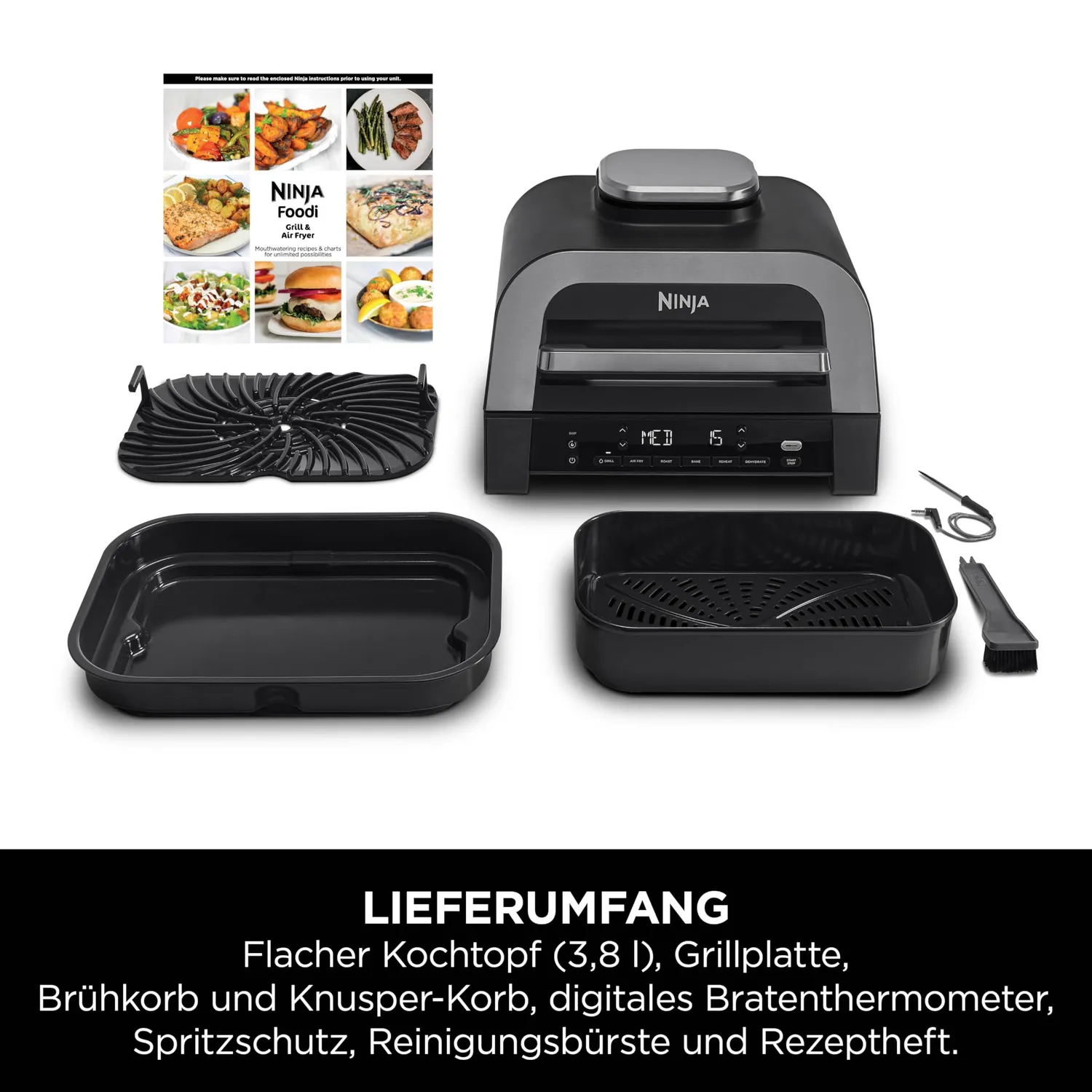 Ninja MAX 6-in-1 Heißluftfritteuse 3,8 L Schwarz mit Thermometer