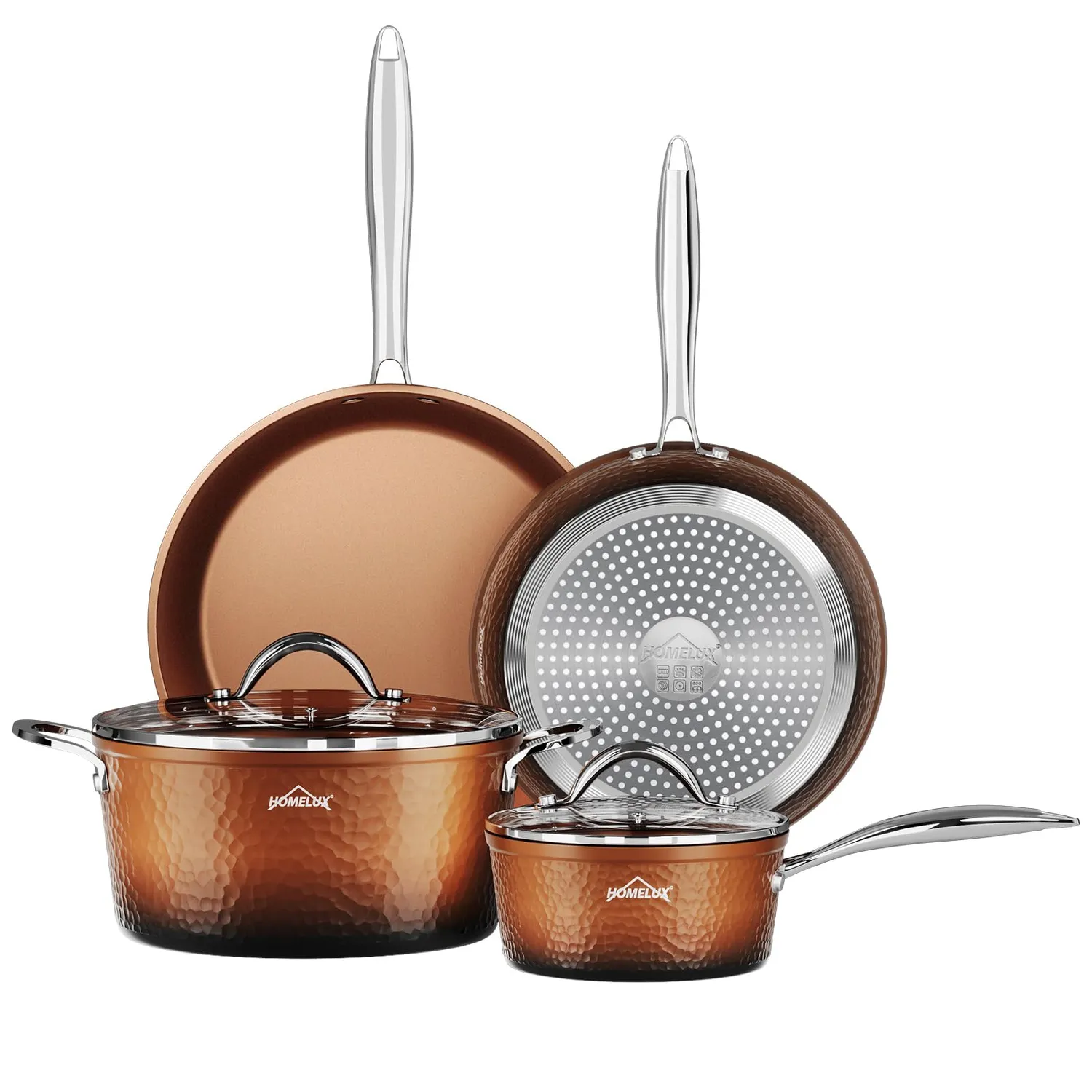 HOMELUX Topfset Induktion 8-teilig weiß-gold Antihaft
