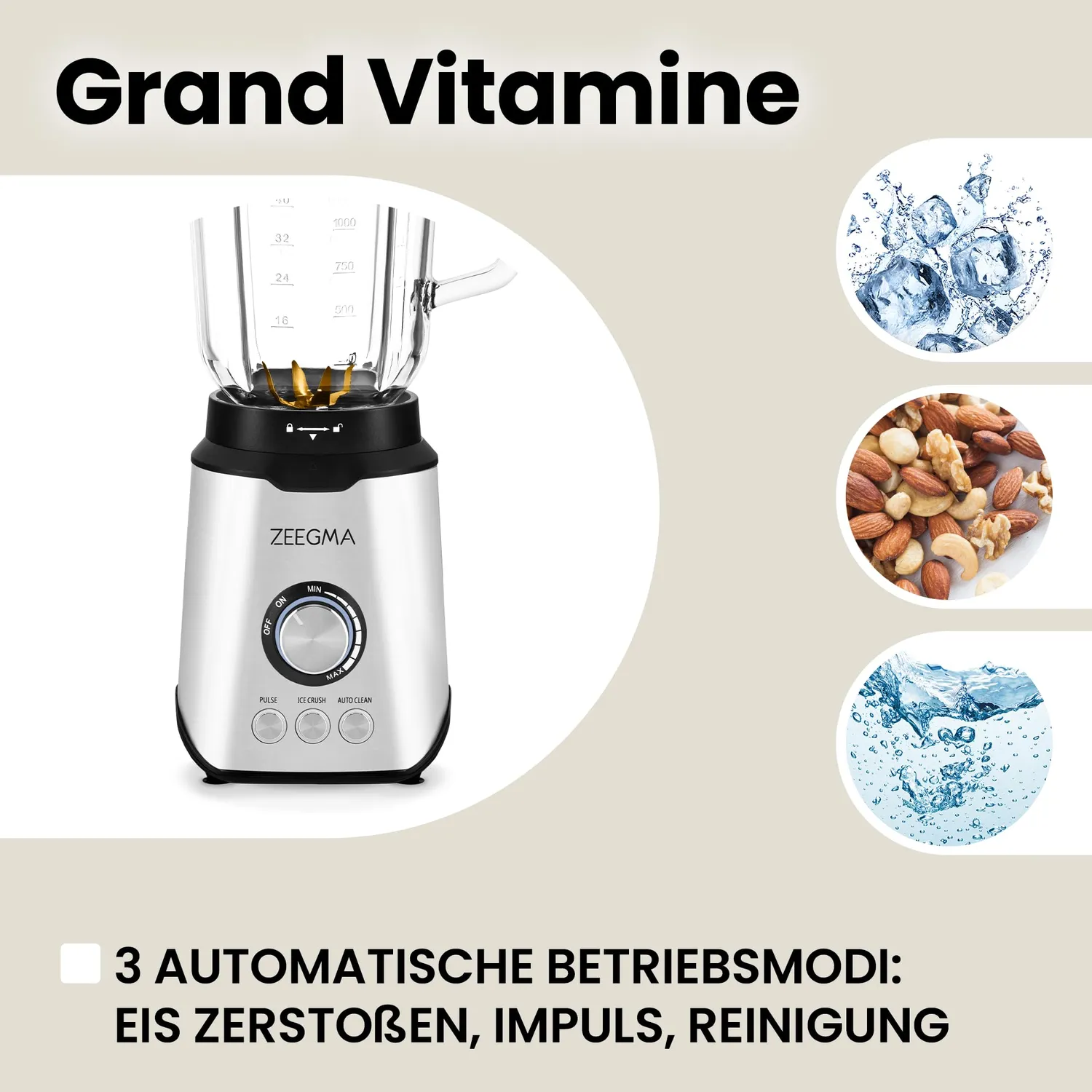 ZEEGMA Grand Vitamine Standmixer Silber 1,75 L 1600 W