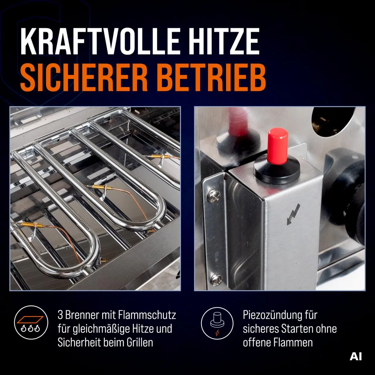 GastroHero TBG3-T Tischbräter Gas 10 kW 3 Brenner