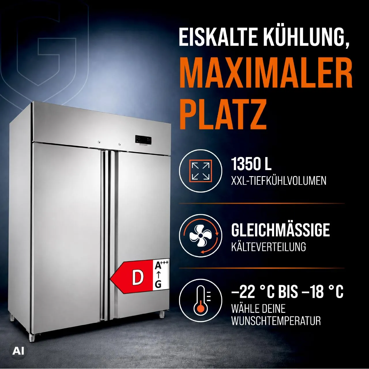 GastroHero GNH1410BTM Tiefkühlschrank 1350L Edelstahl