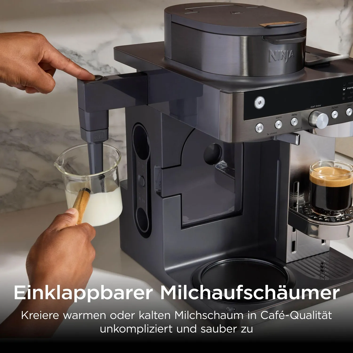 Ninja Prestige 2-in-1 Kaffeemaschine Grau-Metall 1,8 l Milchaufschäumer