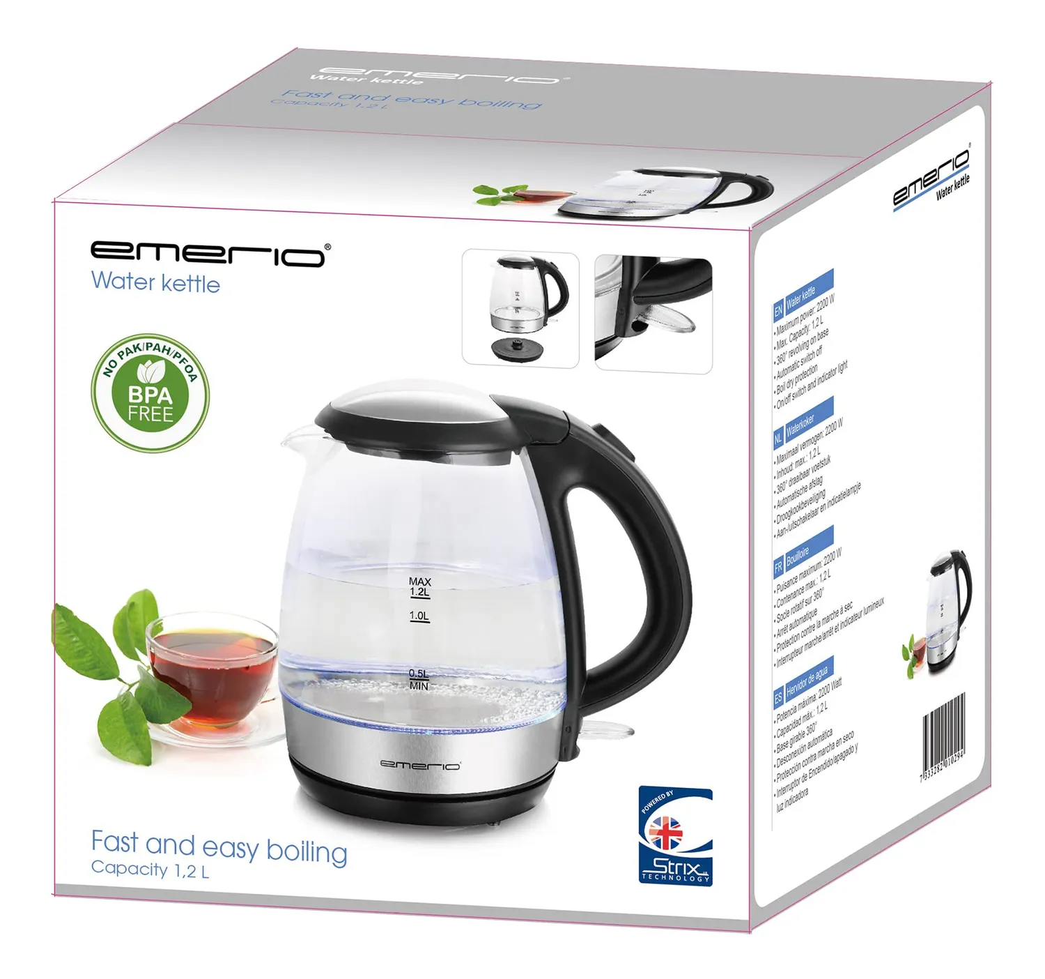 Emerio WK-125145 Wasserkocher Glas 1,2 L 2200 W