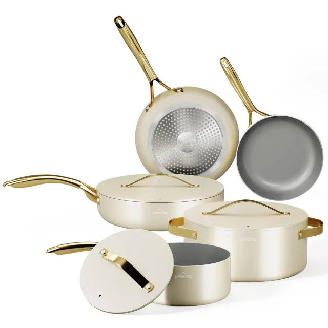HOMELUX Topfset Induktion 8-teilig weiß-gold Antihaft