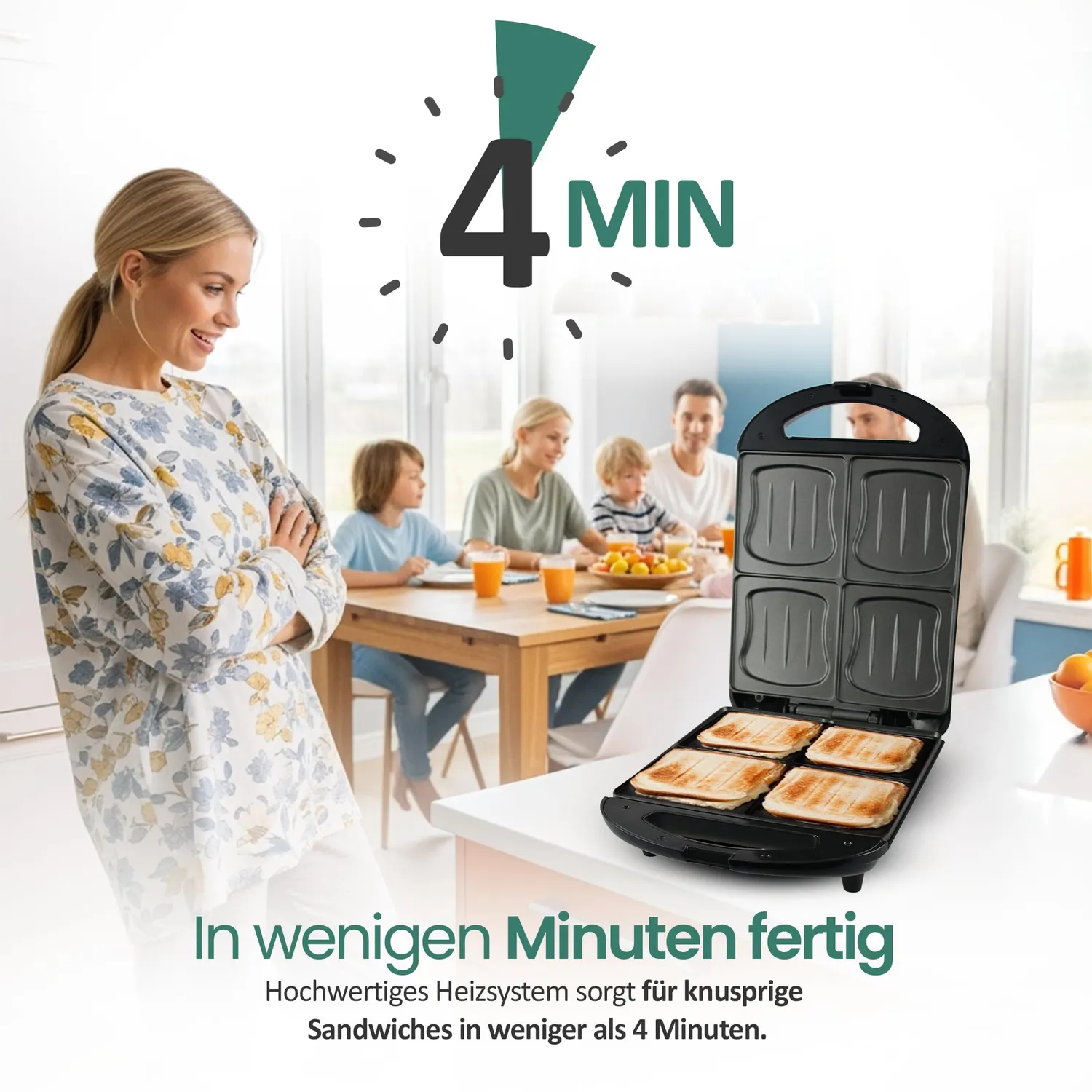 Emerio Family XXL Sandwichmaker 4 Toasts 1300W