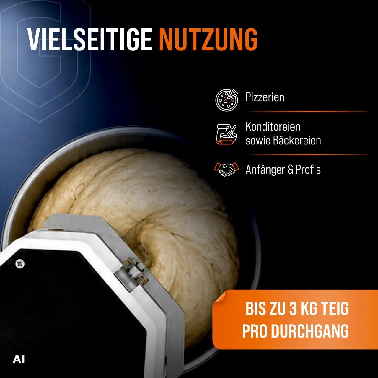 GastroHero TKM-ECO8 Teigknetmaschine 8L Weiß fester Kopf