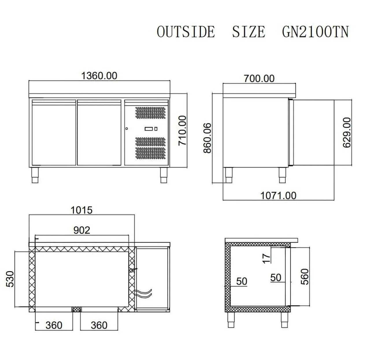 GastroHero GNH2100TN Kühltisch 2-türig 228 L Edelstahl