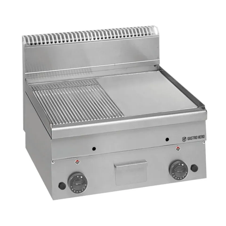 GastroHero Serie 66-60/60 Gas-Grillplatte 1/2 glatt 1/2 gerillt