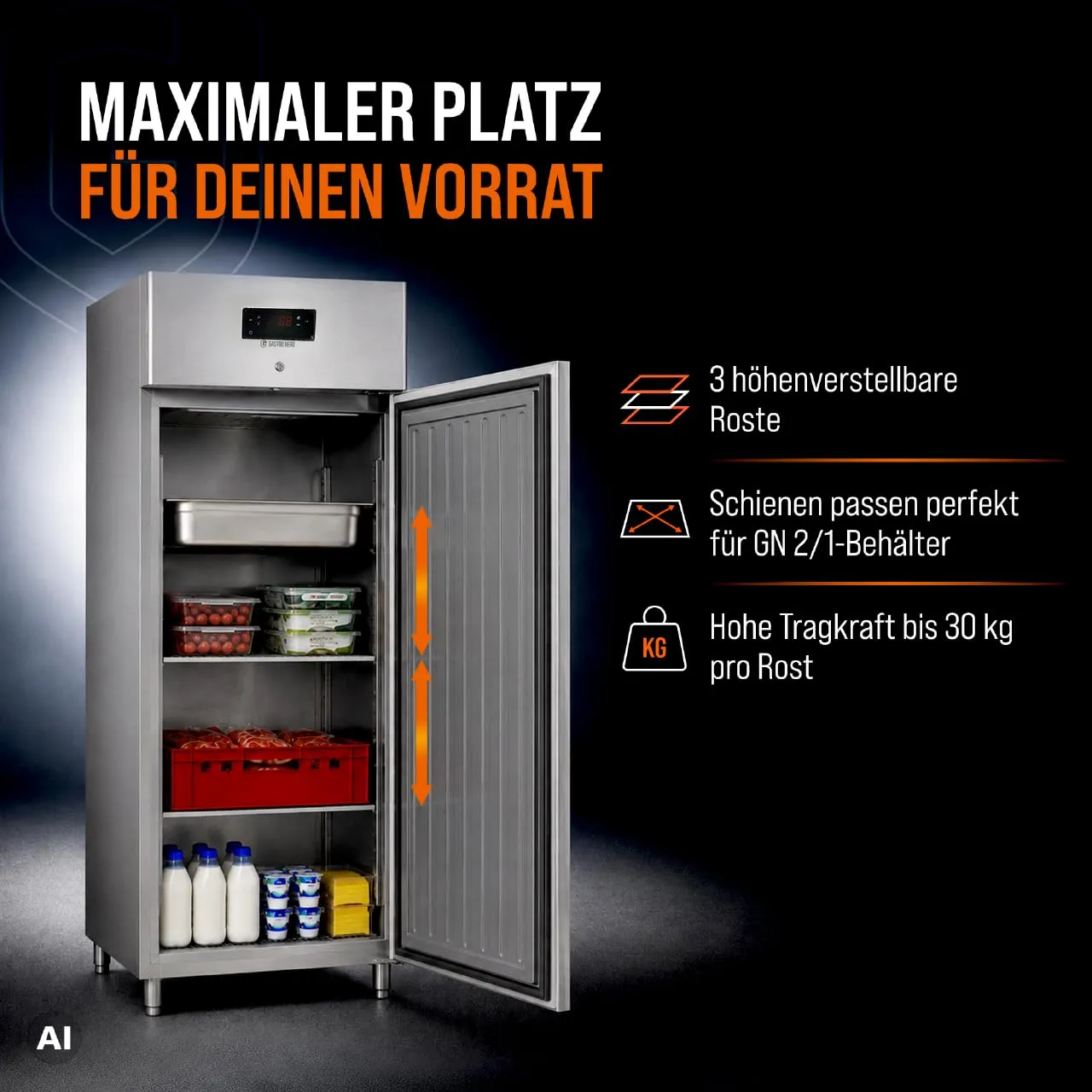 GastroHero ECO 650 Gewerbekühlschrank 616L GN2/1