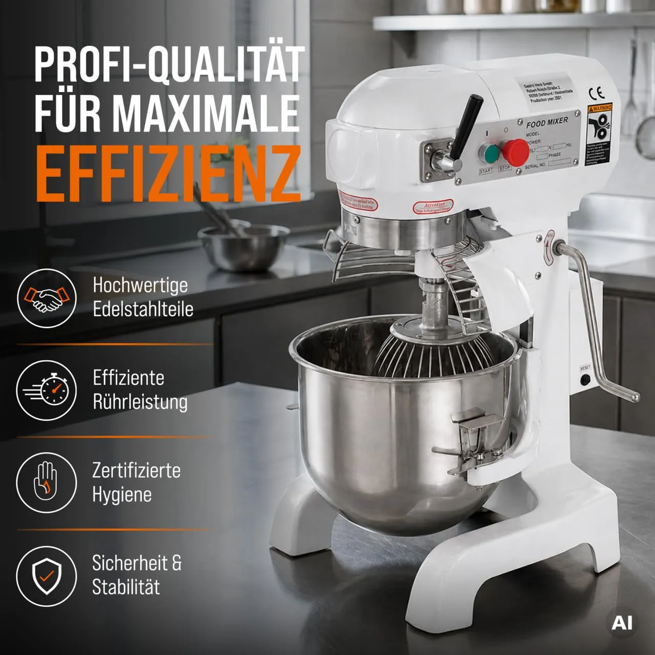 GastroHero Planetenrührwerk 20L Teigknetmaschine 0,75 kW