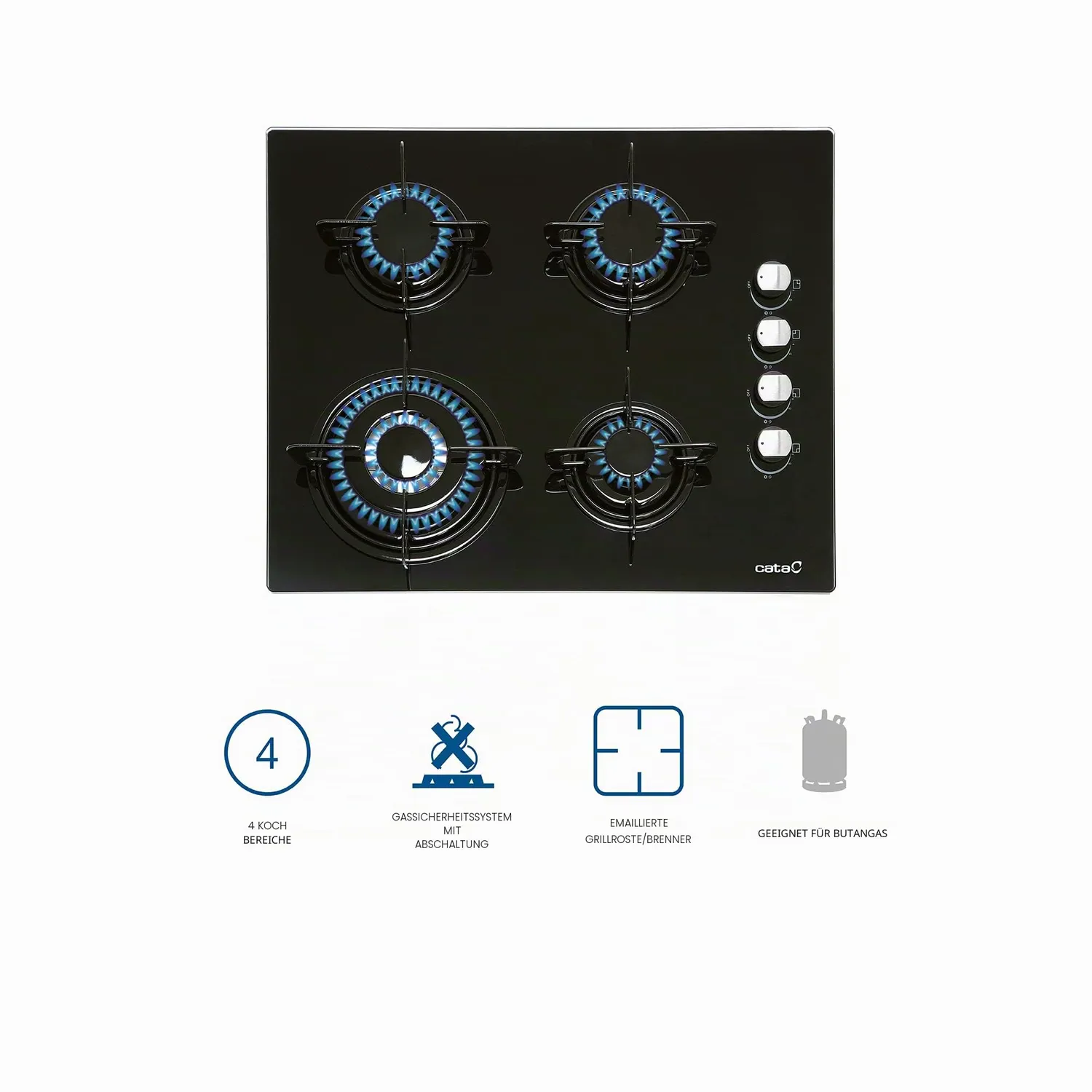 CATA CIB 6031 BK Gaskochfeld 59 cm Schwarzglas 8 kW