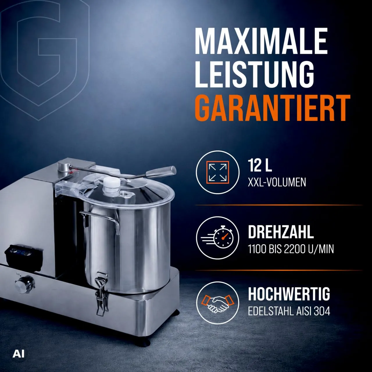 GastroHero CU-ECO12 Tischkutter 12L Edelstahl für Gemüse