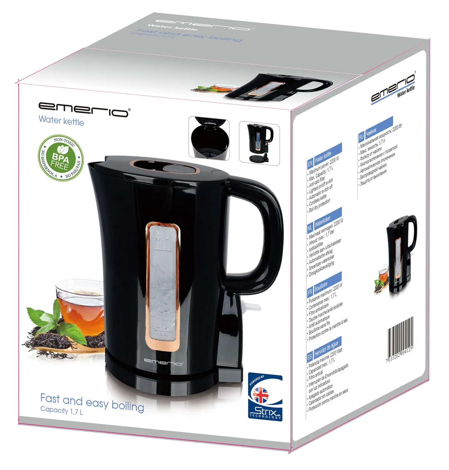 Emerio WK-125130 Wasserkocher 1,7L Schwarz-Gold