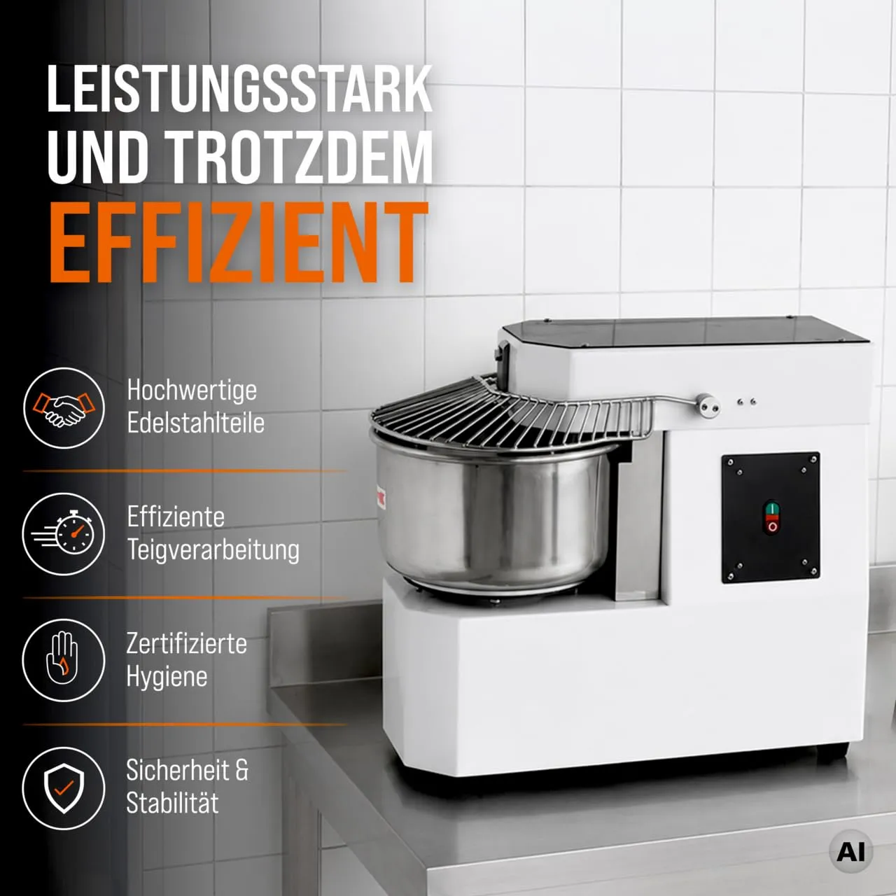 GastroHero AT30-F Teigknetmaschine 30 L 12 kg Edelstahl