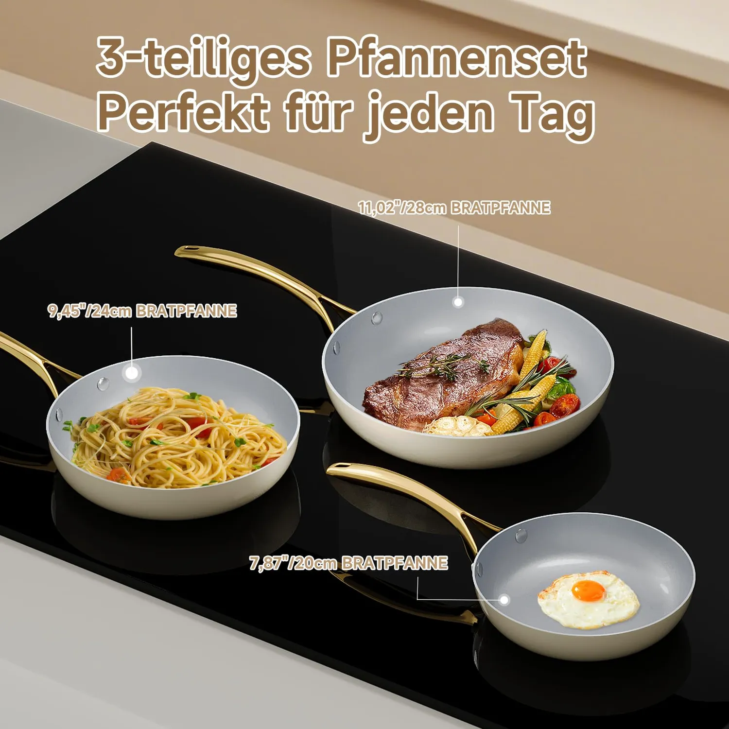 HOMELUX Pfannenset 20/24/28cm Induktion Keramik 3-teilig