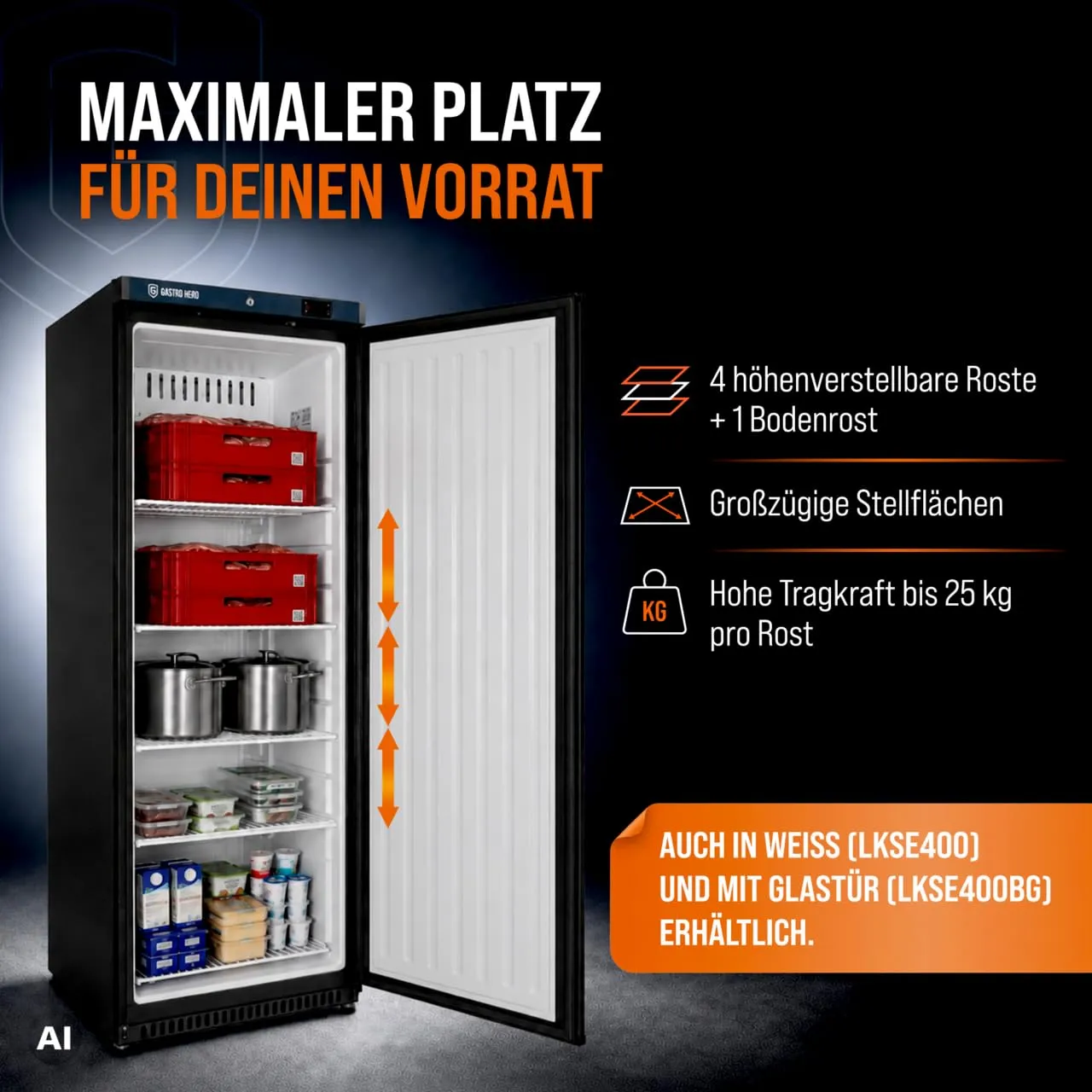GastroHero LKSE400B Lagerkühlschrank 336 L