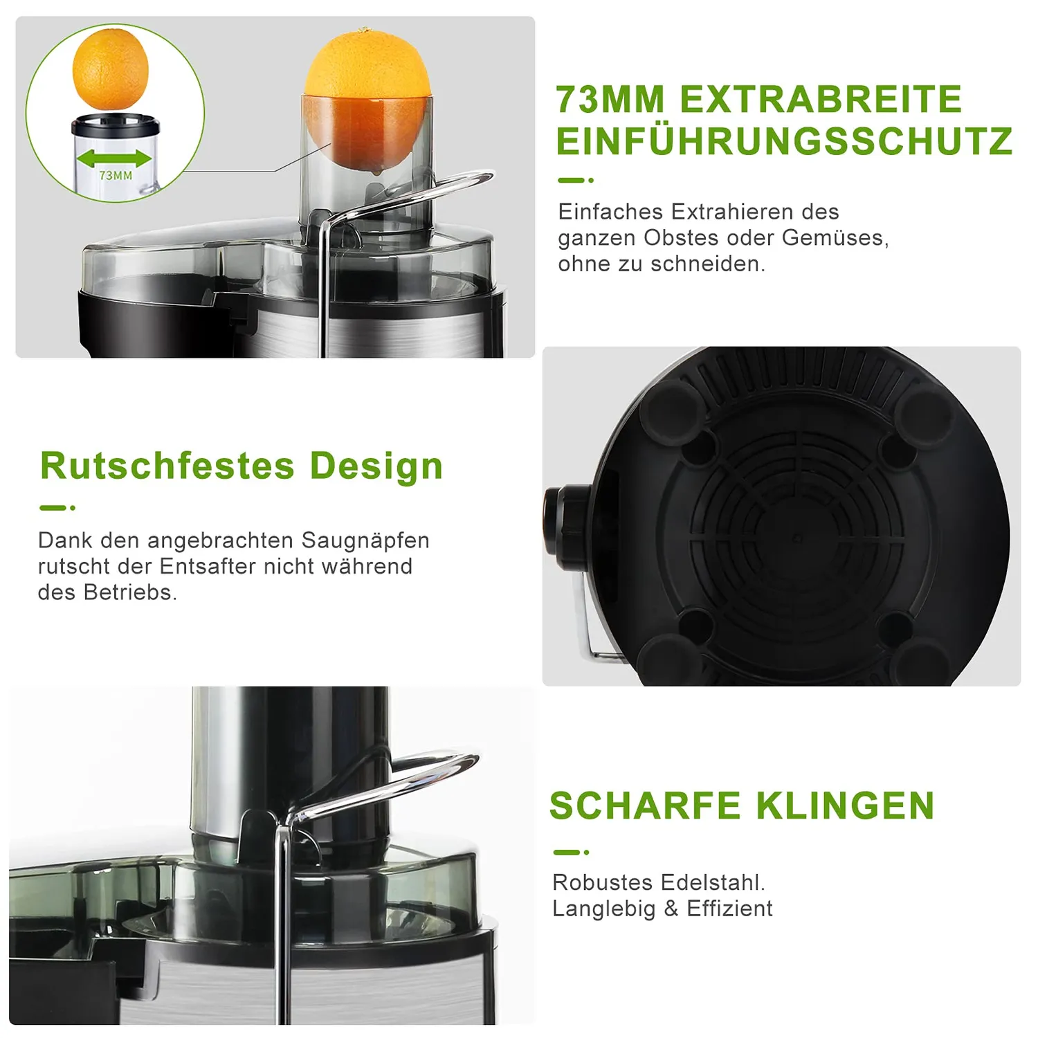 HOMELUX Entsafter 800W Edelstahl 73mm 2 Stufen