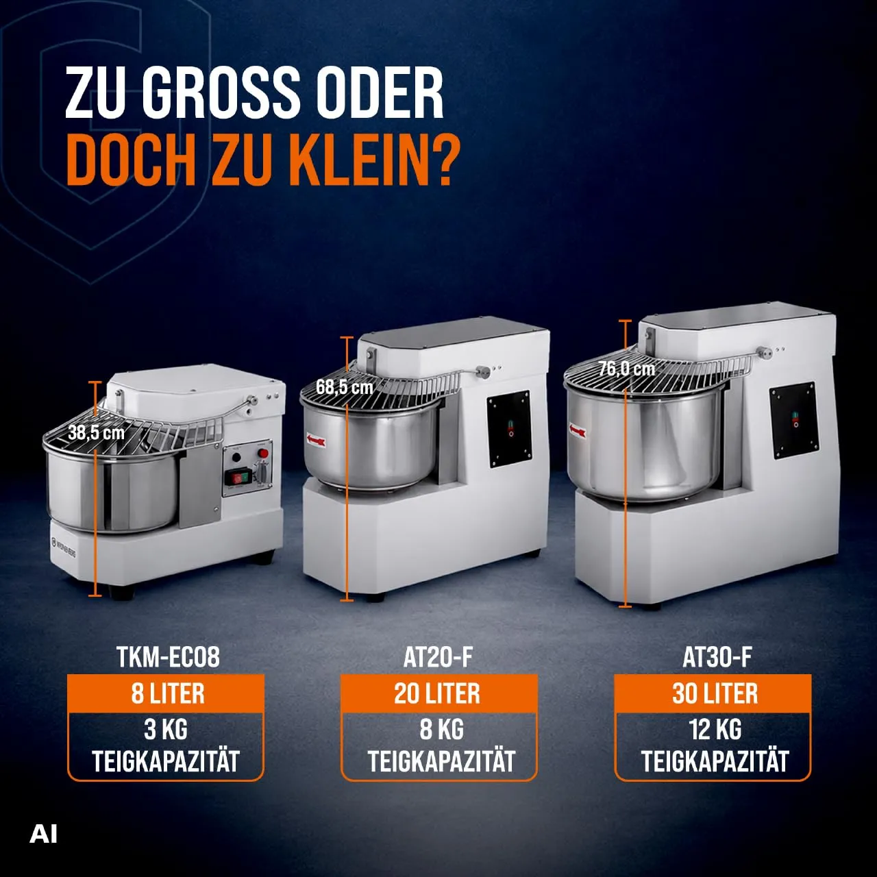 GastroHero TKM-ECO8 Teigknetmaschine 8L Weiß fester Kopf