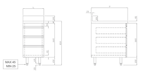 GastroHero ECO Schubladenschrank 400x700 3 Schubladen Aufkantung