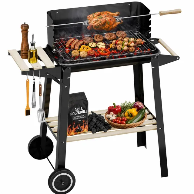 HOMELUX Holzkohlegrill Grillwagen 84x39x87cm