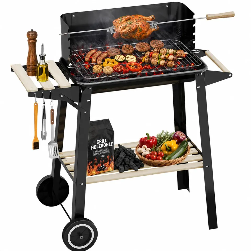 HOMELUX Holzkohlegrill Grillwagen 84x39x87cm