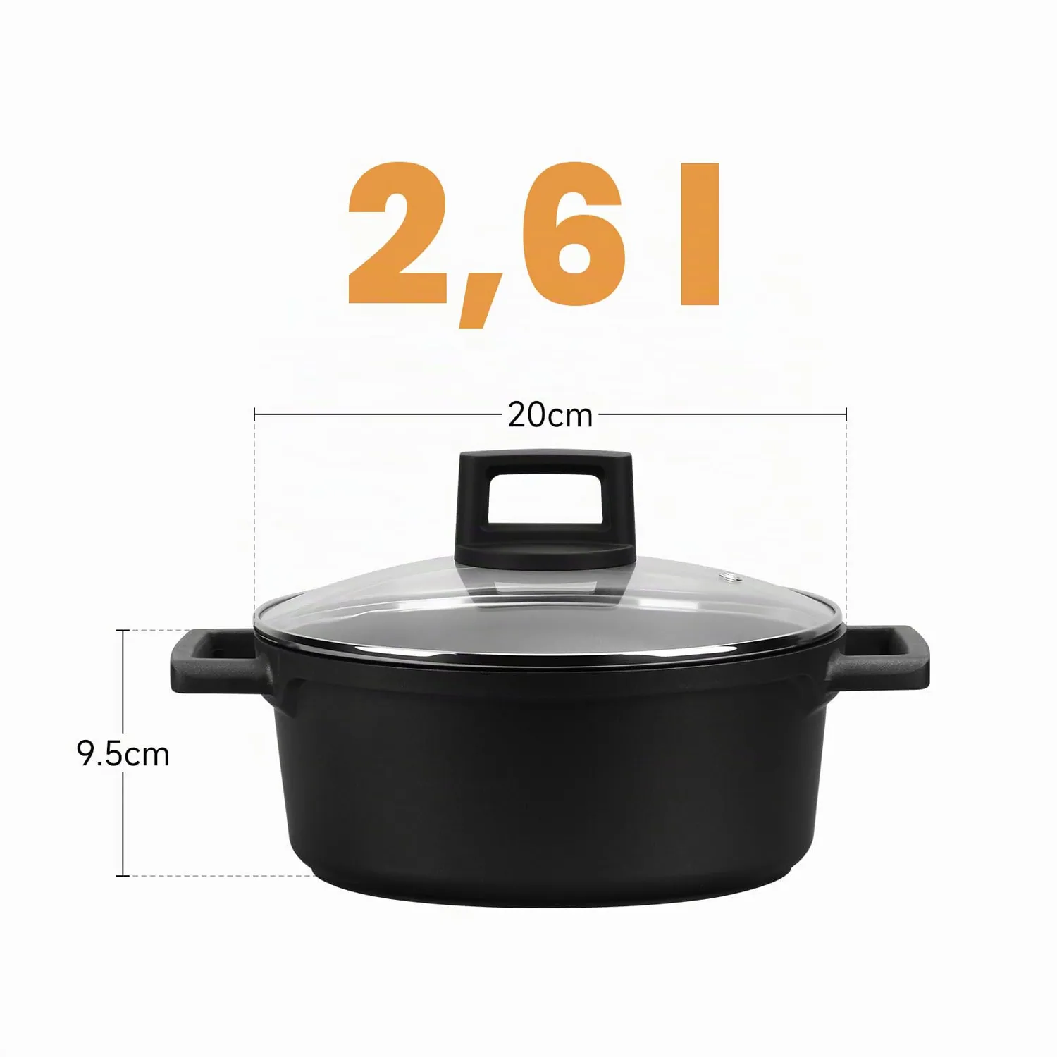 Homelux Kochtopf 20 cm 2,6 L Antihaft Glasdeckel
