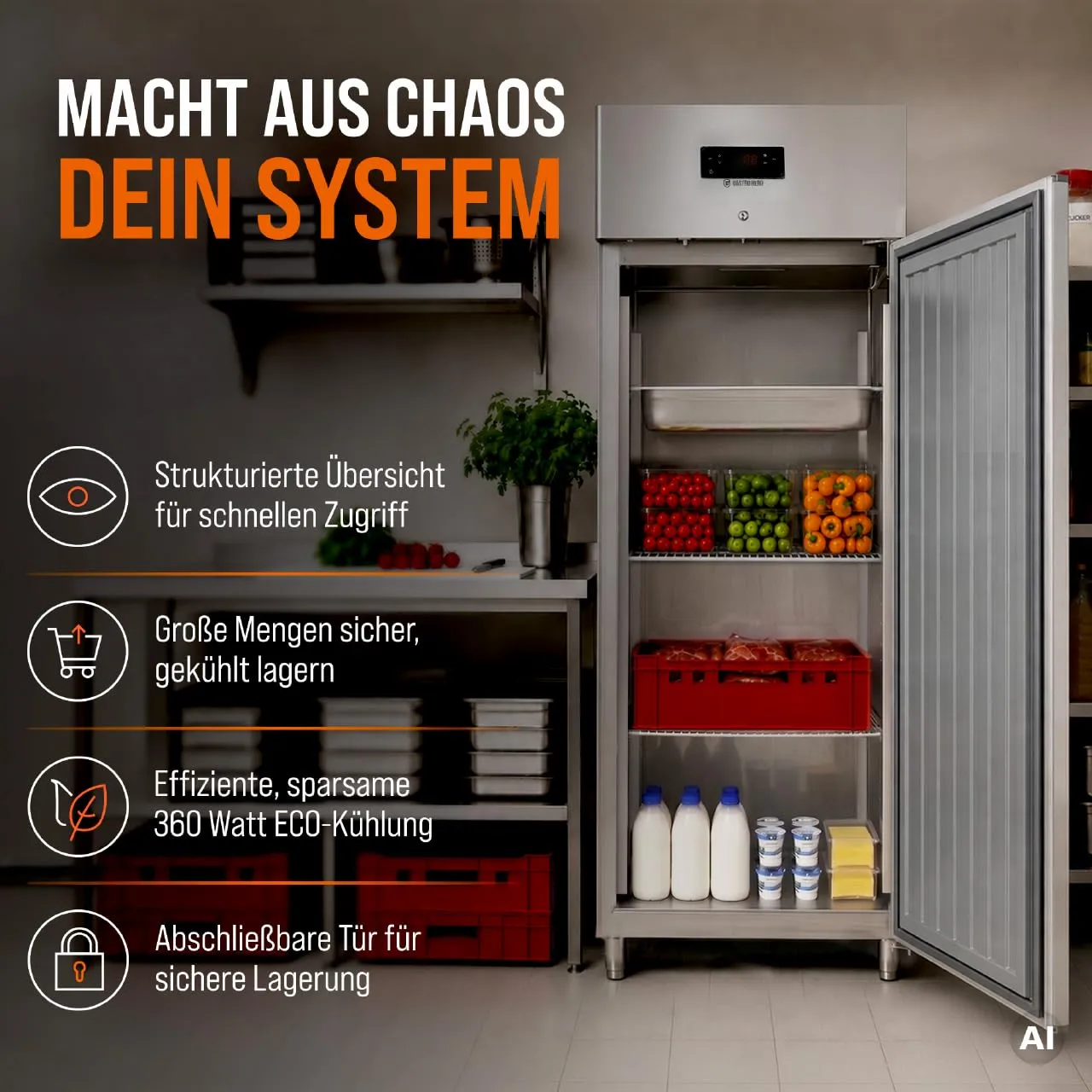 GastroHero ECO 650 Gewerbekühlschrank 616L GN2/1