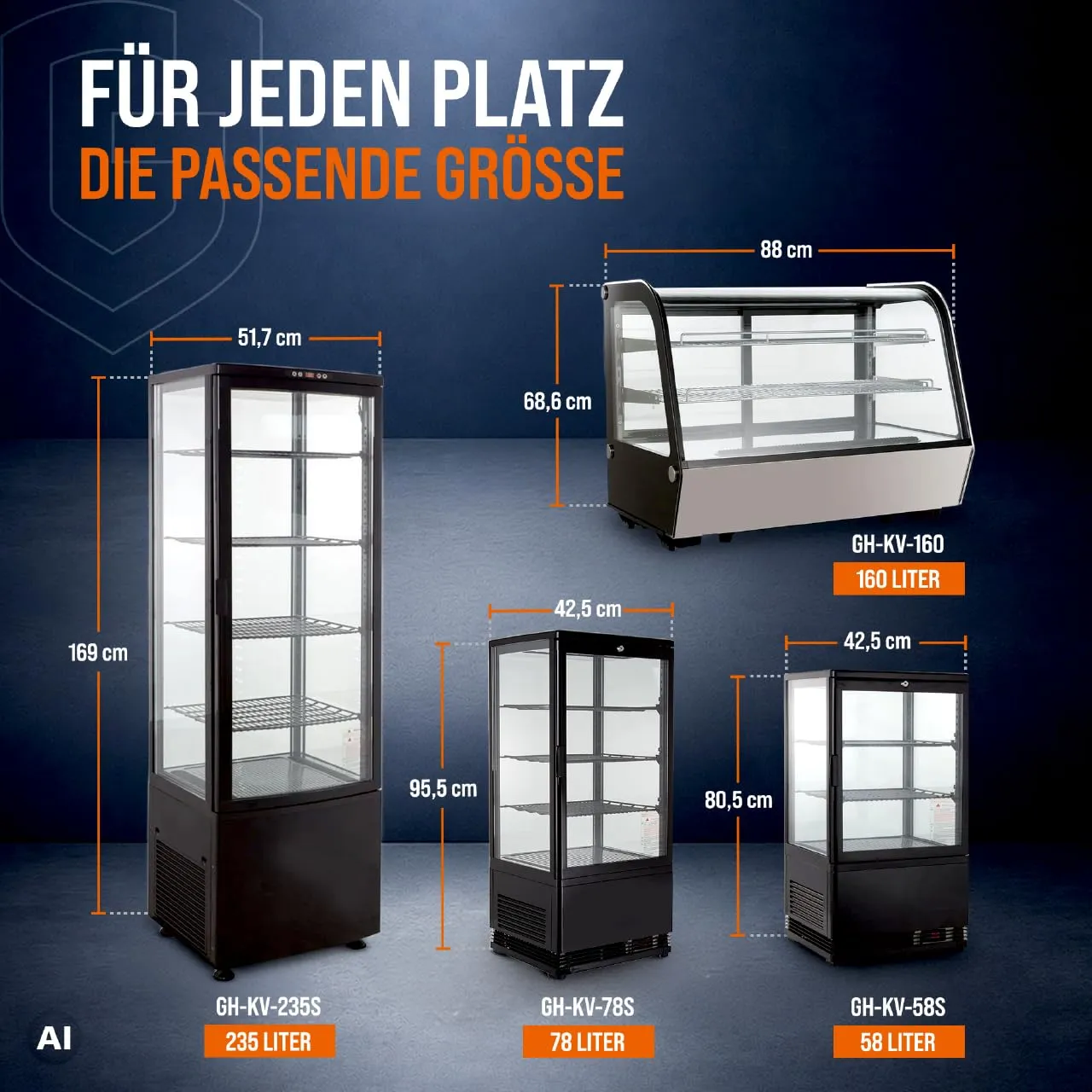 GastroHero KV-78S Kühlvitrine 78 L Schwarz