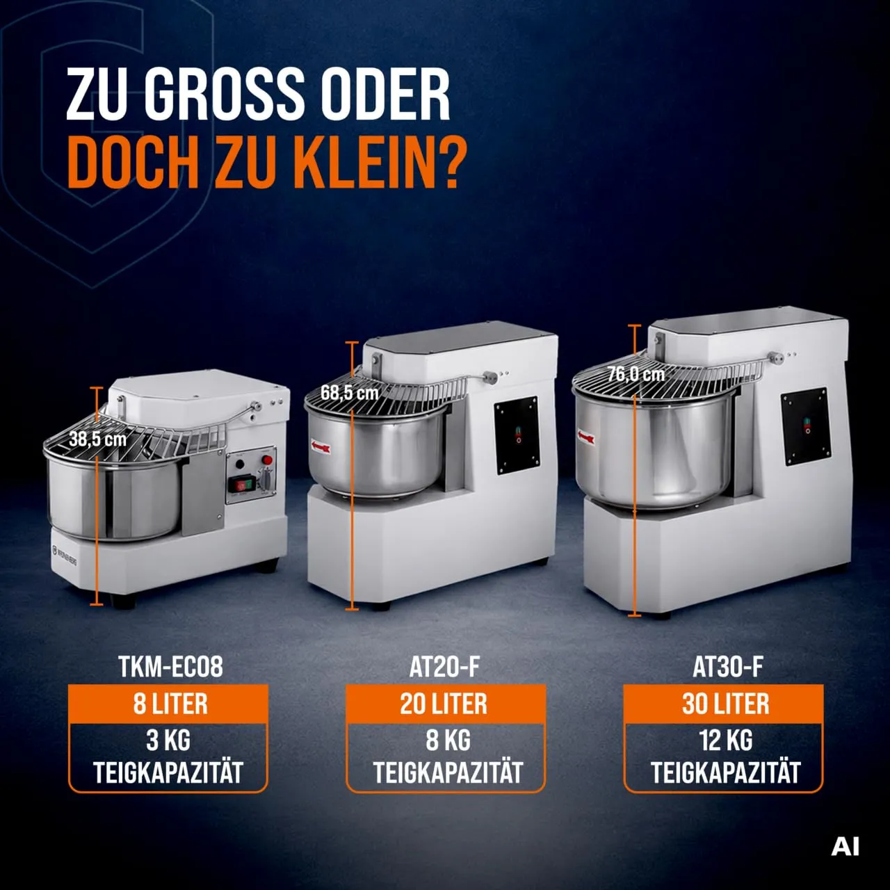 GastroHero AT30-F Teigknetmaschine 30 L 12 kg Edelstahl