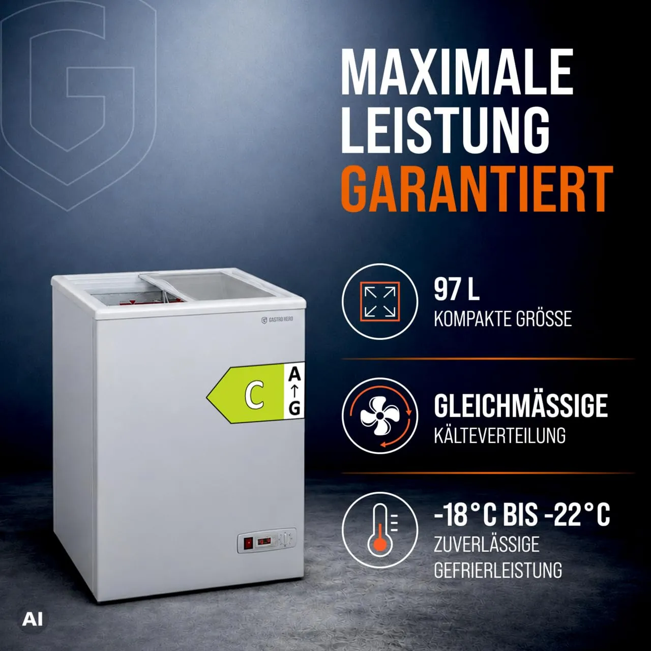 GastroHero ECO 100 Gefriertruhe 97L -18 bis -22°C