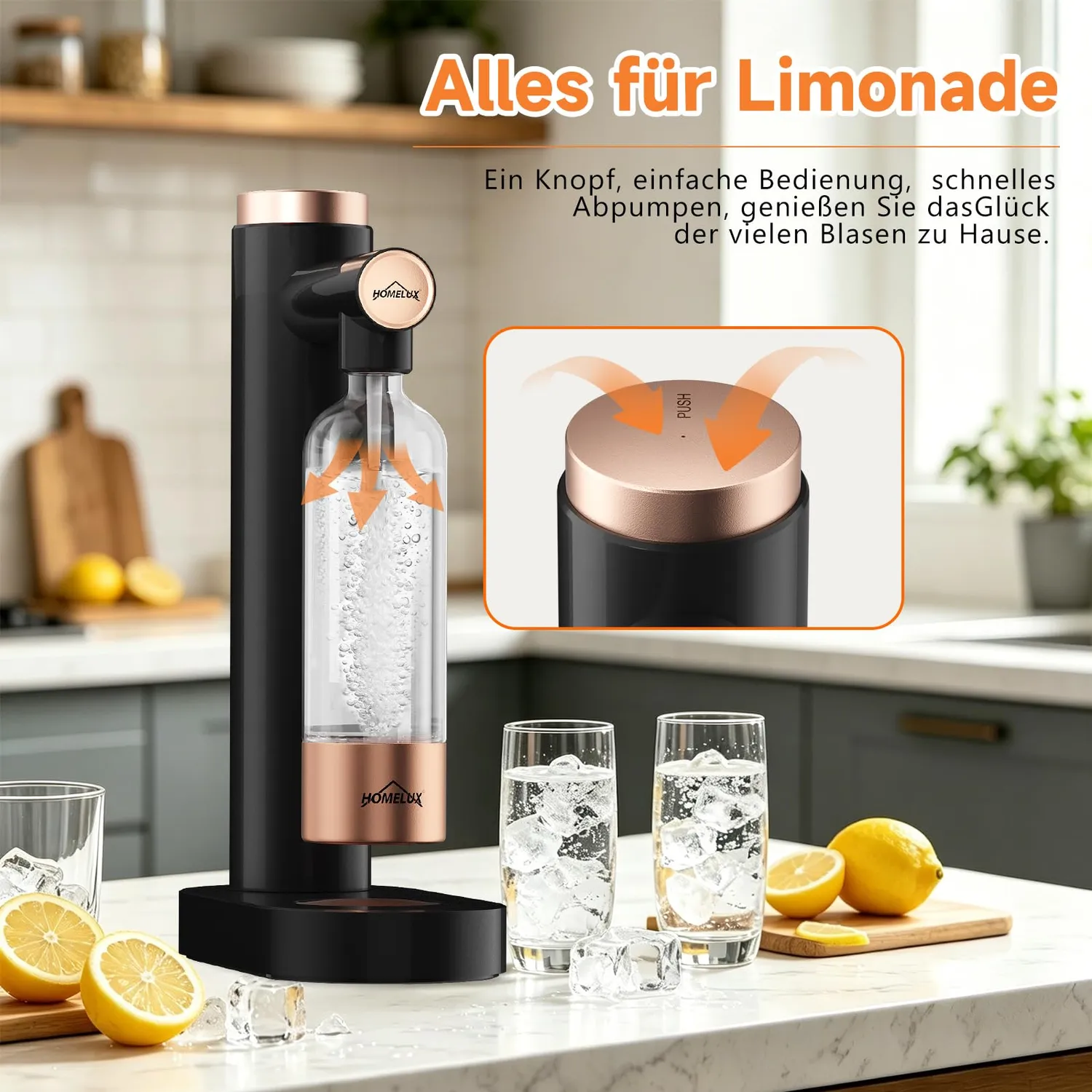 HOMELUX Wassersprudler Schwarz 1L PET-Flasche