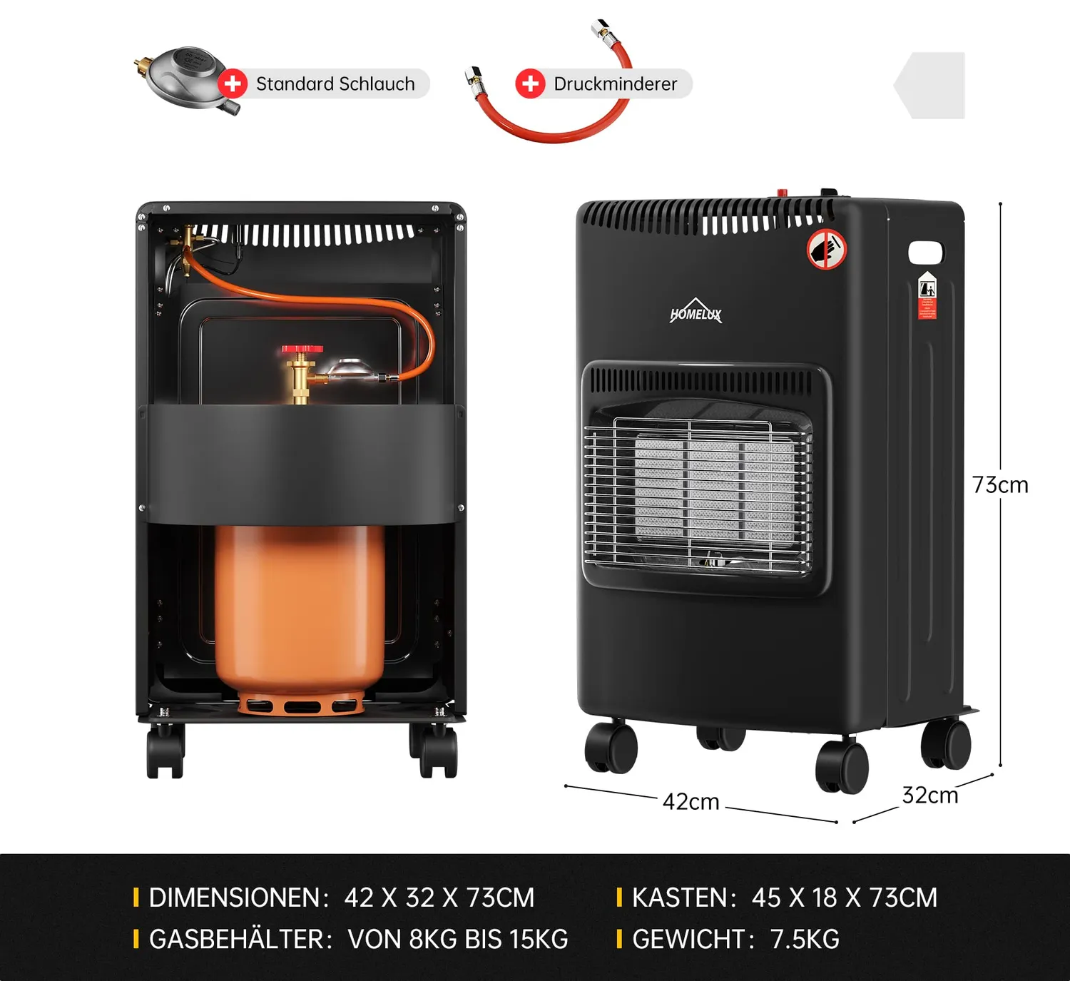 HOMELUX Gasheizung 4200 Watt Infrarot-Heizstrahler 82m³