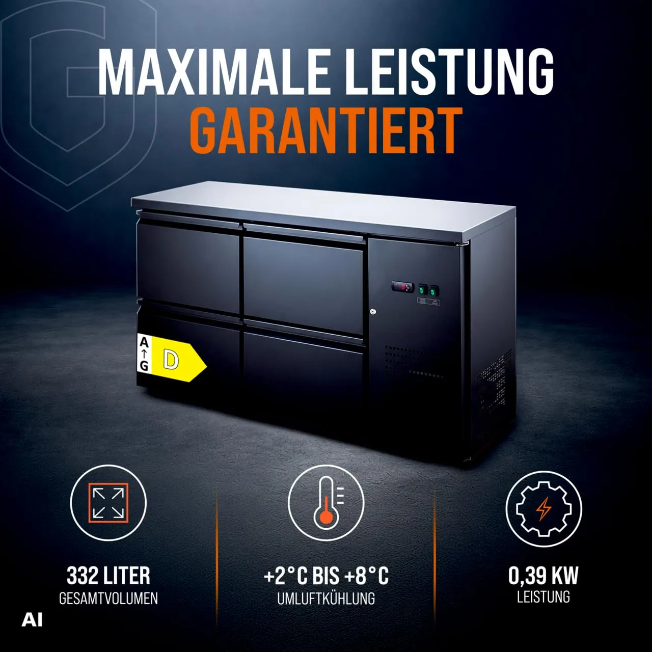 GastroHero BKT-ECO0/4 Barkühltisch 332L schwarz 4 Schubladen