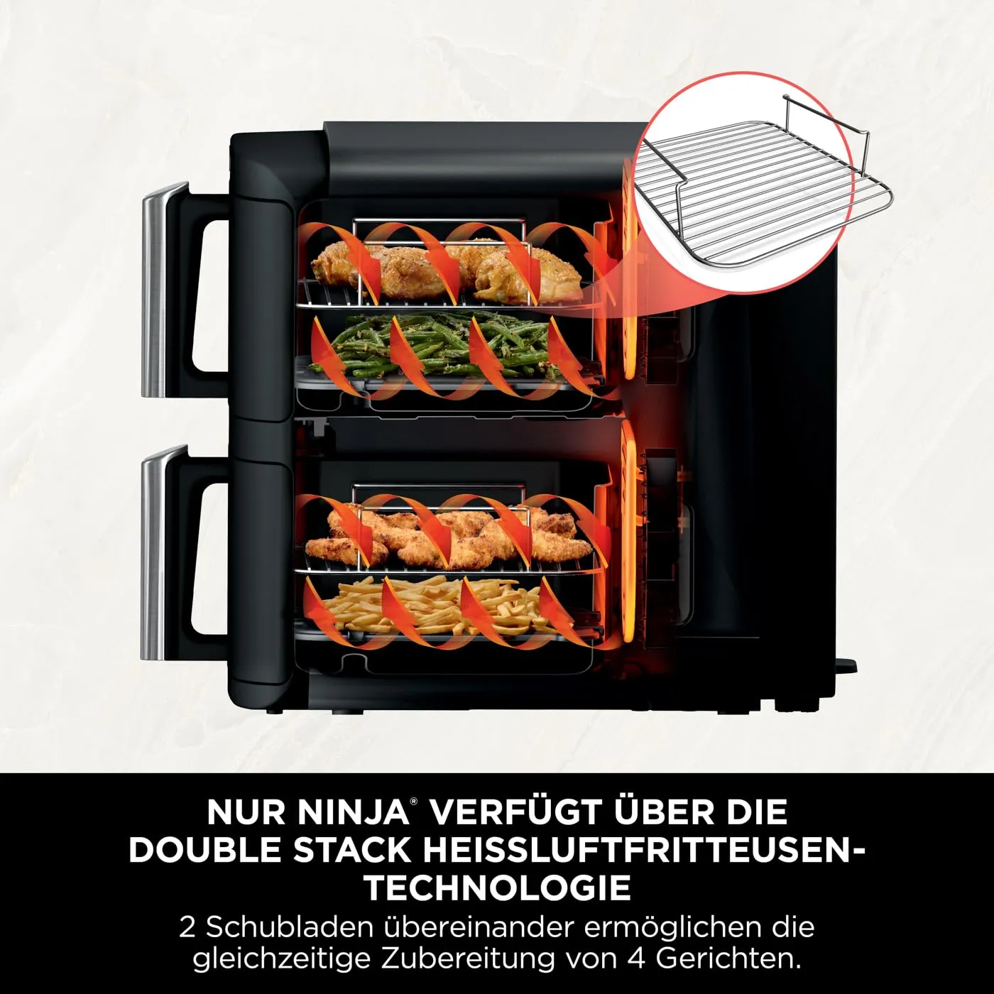 Ninja Double Stack Heißluftfritteuse 7,6L Schwarz 6 Portionen