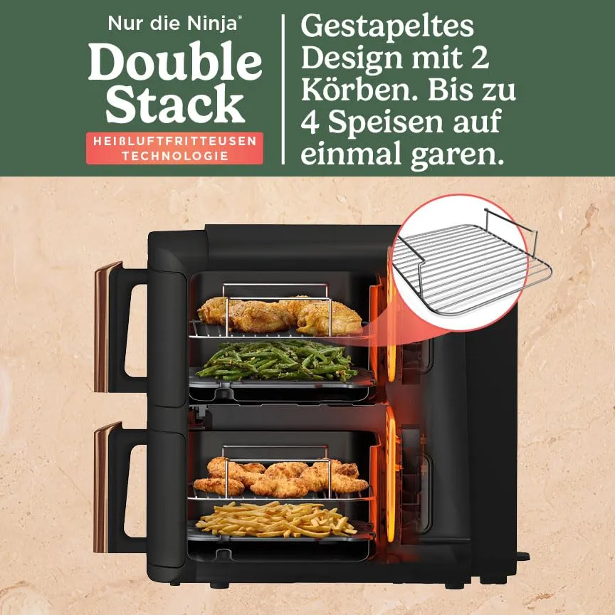 Ninja Double Stack XL Heißluftfritteuse 9,5L Schwarz-Kupfer