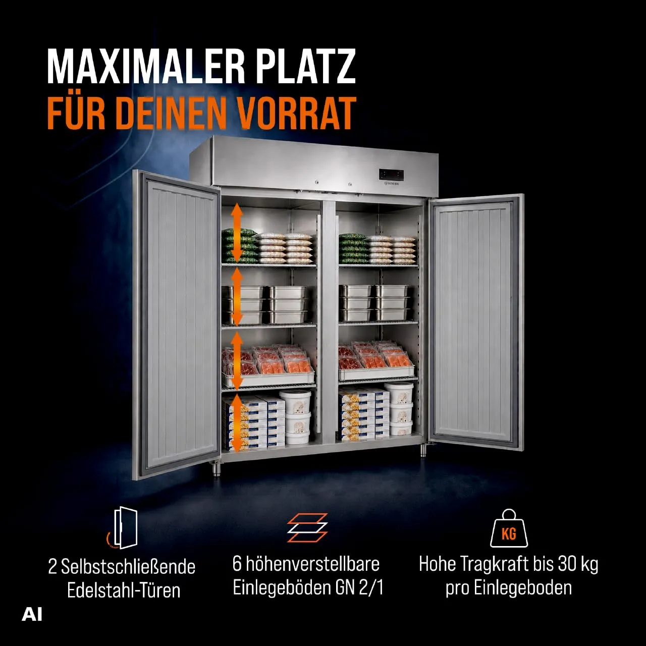GastroHero GNH1410BTM Tiefkühlschrank 1350L Edelstahl