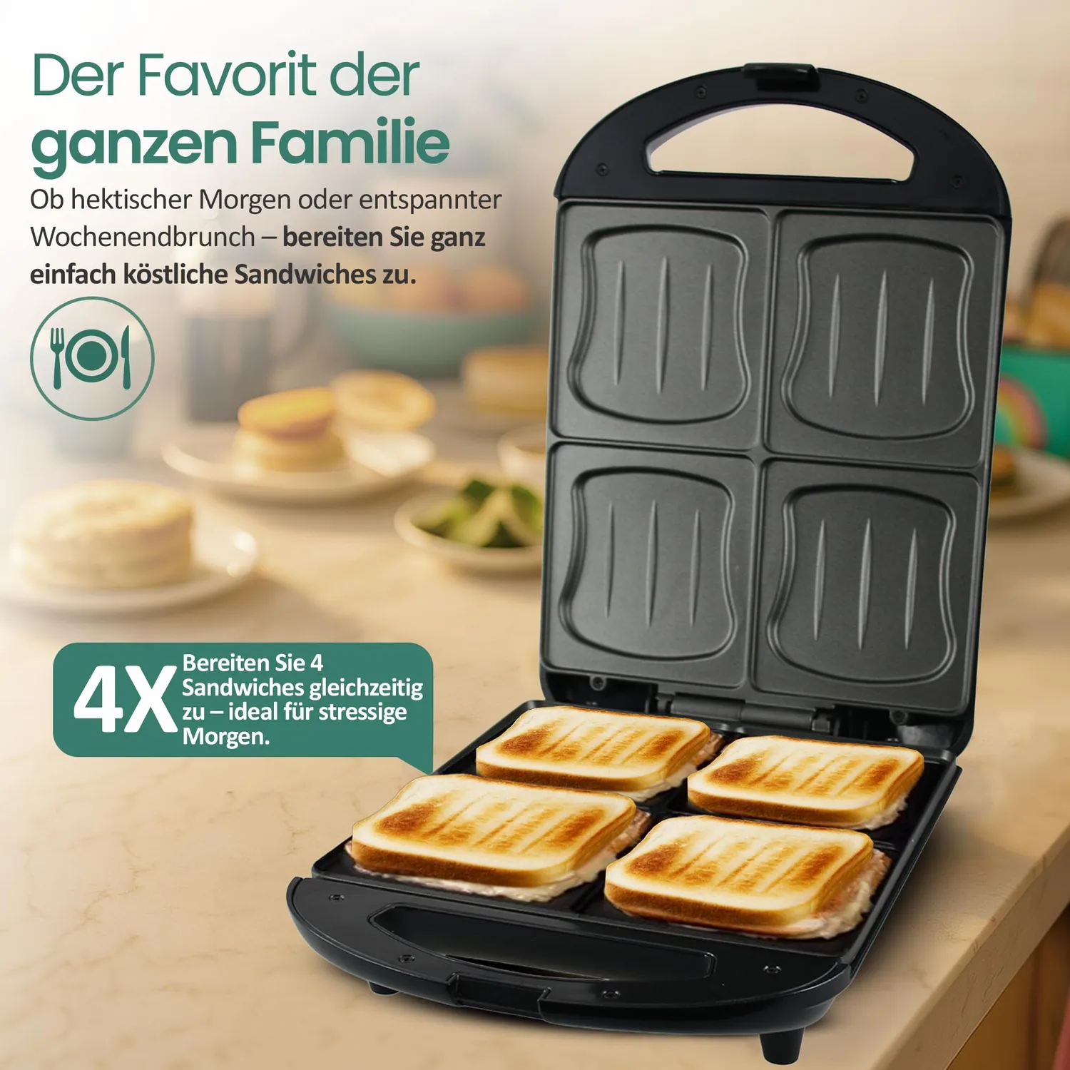 Emerio Family XXL Sandwichmaker 4 Toasts 1300W