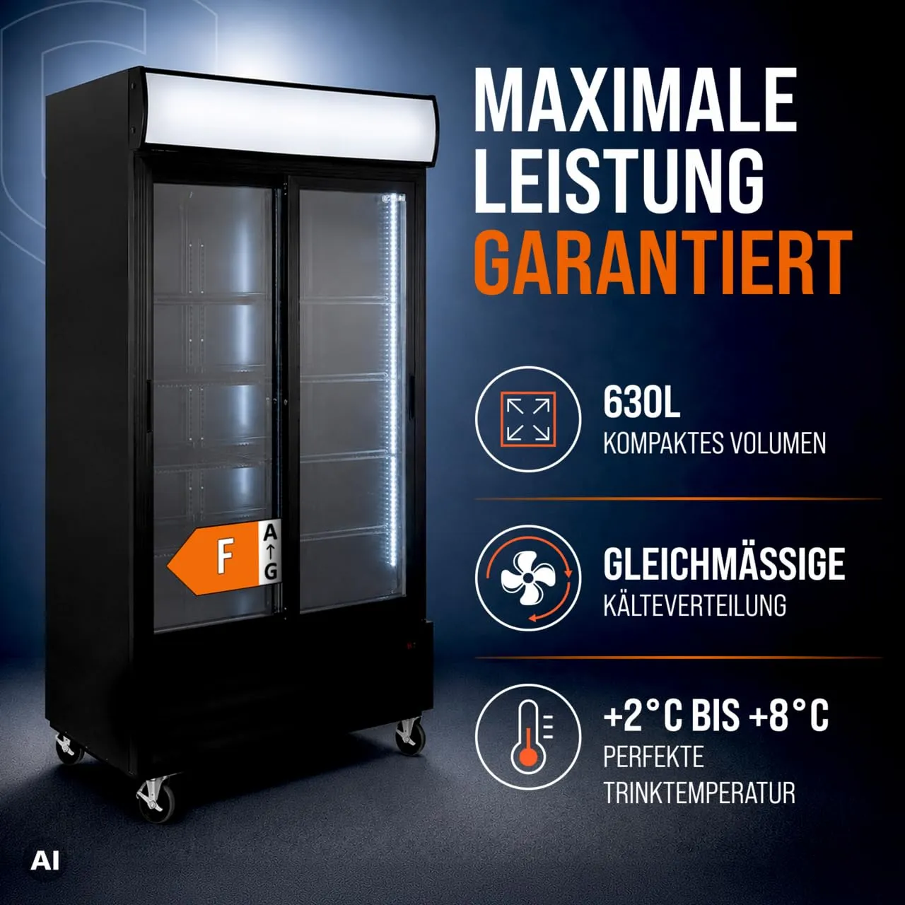 GastroHero SC-630FS Getränkekühlschrank 630 L Schiebetüren