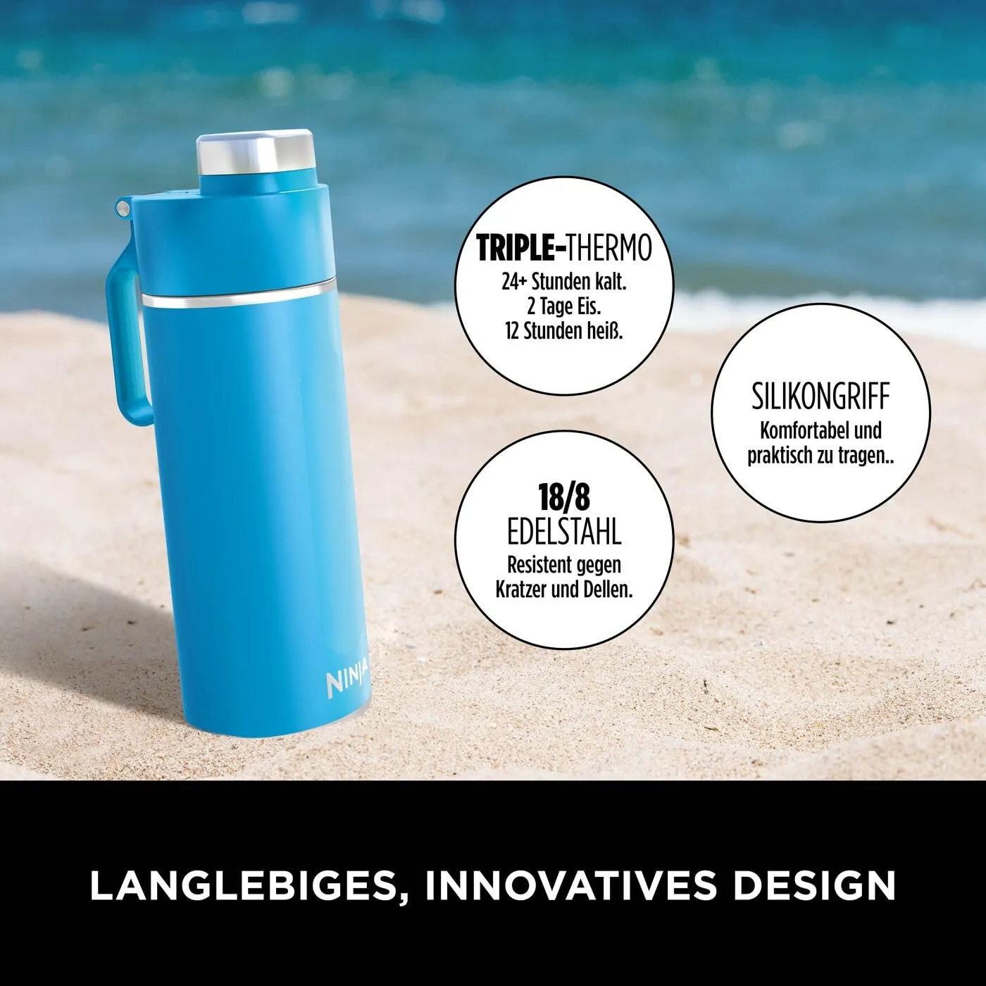 Ninja Thirsti Wasserflasche 530ml Tropenblau isoliert