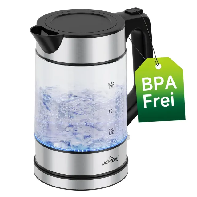 HOMELUX Wasserkocher Glas 1,7L mit LED-Beleuchtung